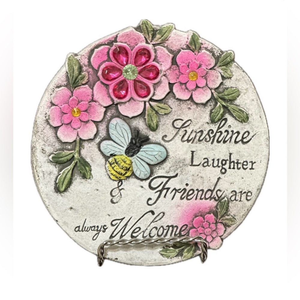 Floral Plaque with Pink Rhinestone Petals (Easel Included)